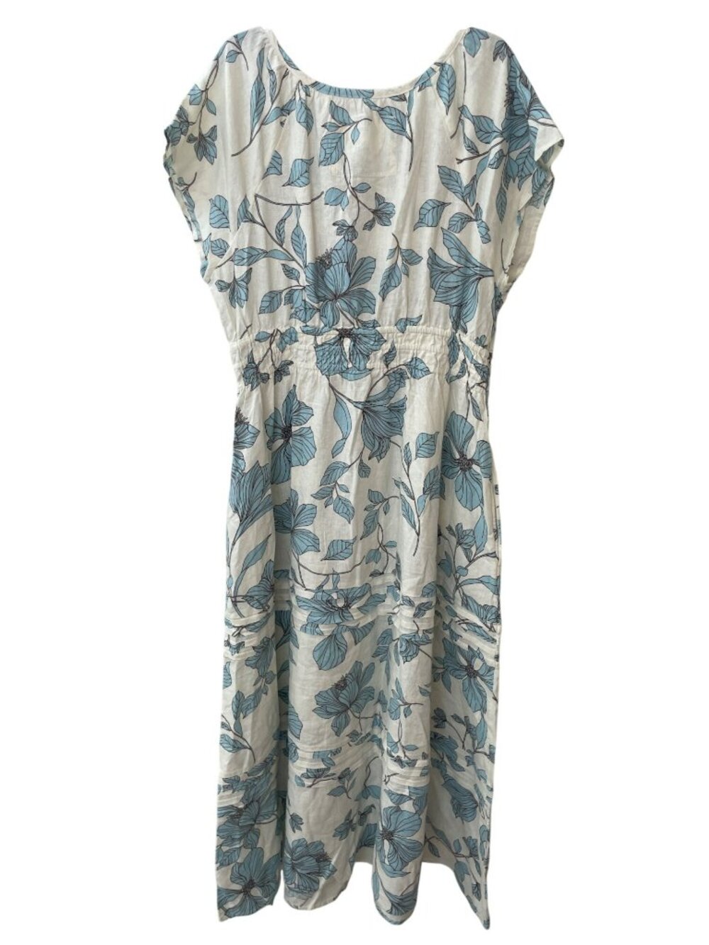 Cynthia Rowley Cream Midi Dress with Blue Floral Print - Picture 2 of 7